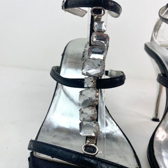 Micheal Antonio Black Rhinestone Womans Sandals Silver Heels Sz 8 Evening Dance - Picture 5 of 13